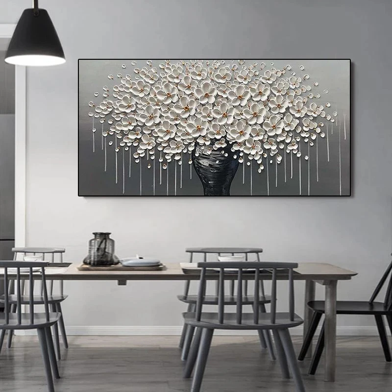 Абстрактная картина большого размера с изображением золотого дерева и цветов