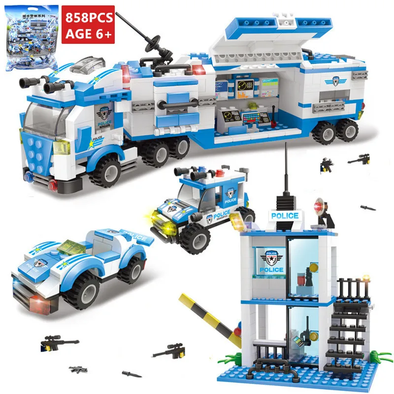 

858Pcs City Police SWAT Command Vehicle Truck Car Model Bricks Building Blocks Sets Educational Toys for Children New Year Gift