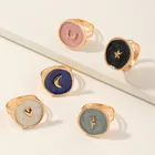 Новые корейские простые эмалевые кольца в стиле Харадзюку с милыми луной звездами сердцами для женщин круглые сердца с молнией изящные кольца ювелирные изделия
