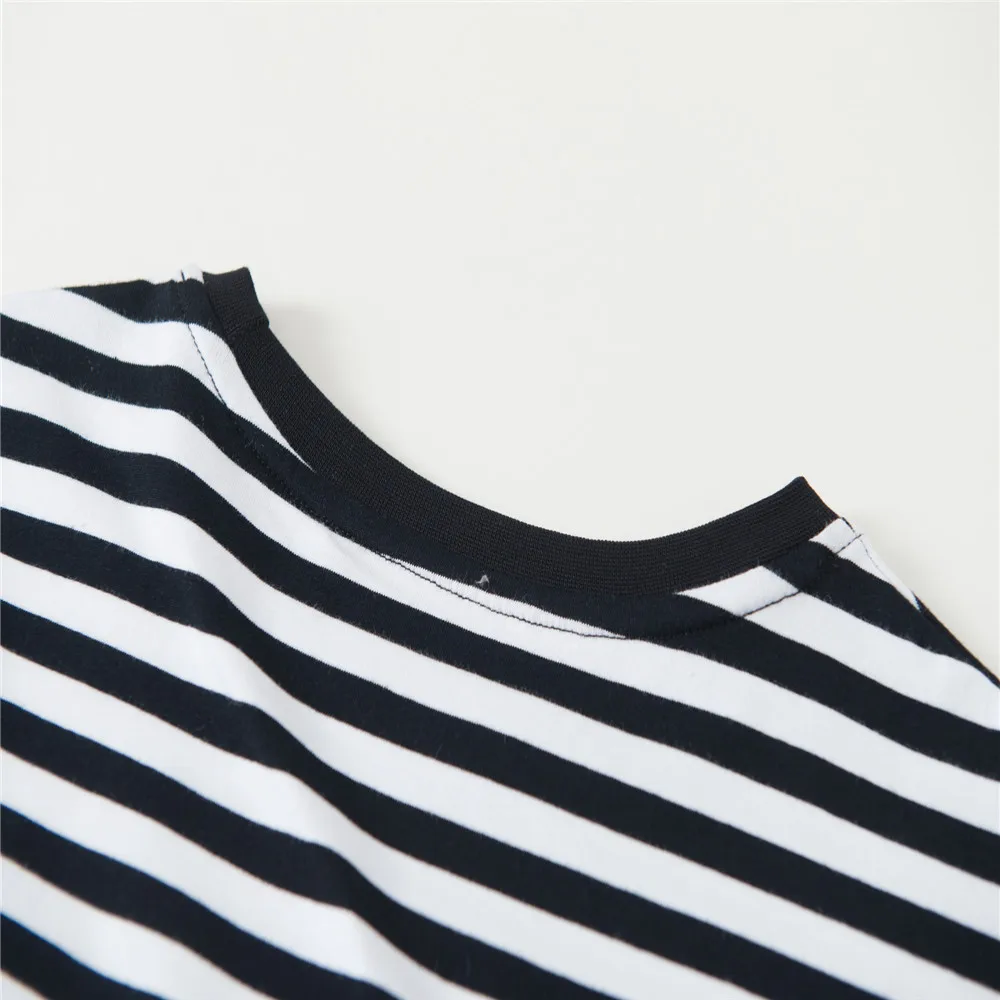 

2021 New Summer Casual Black White Stripe Embroidered Fox Head Pattern Loose Round Neck Versatile Short Sleeve T-shirt Unisex M7