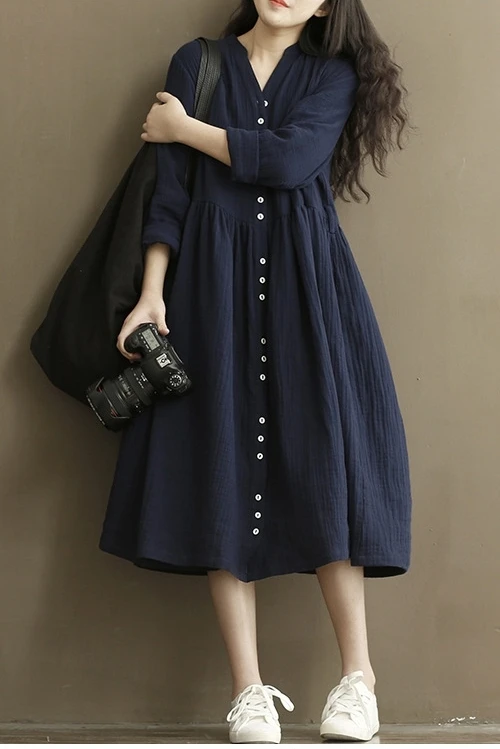 Весенне летнее платье женская одежда белое ретро хлопковое и льняное с длинным