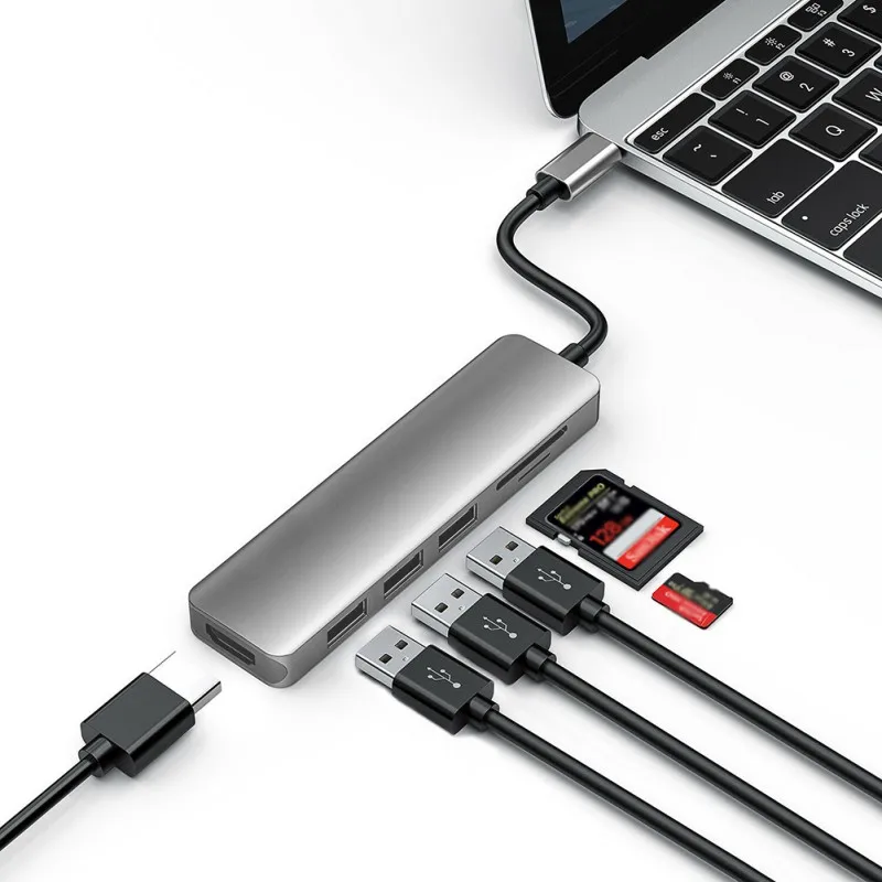 USB C 6 в 1 концентратор 4K Type-C к HDMI-совместимый адаптер док-ключ с PD зарядкой для Windows