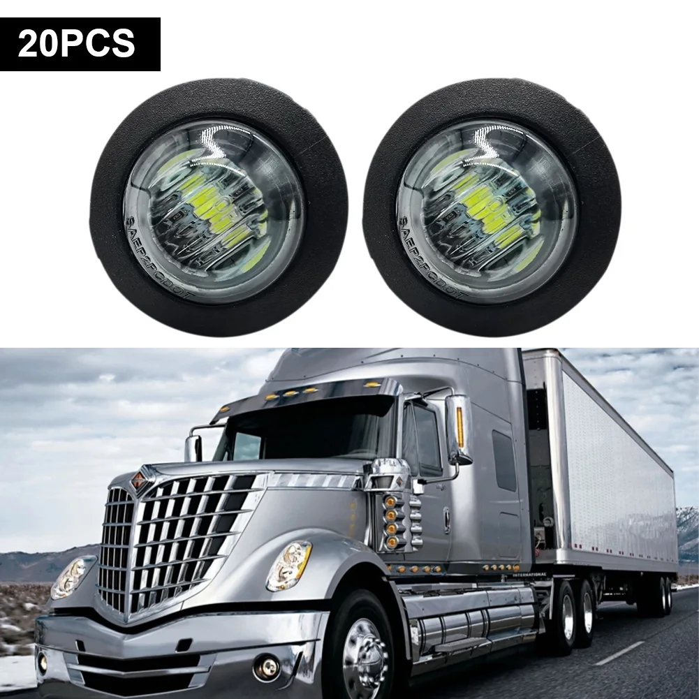 

20PCS 12V 3/4 Inch Trailer Round Side Marker Lights Mini Smoked Shell 3LED White Warning Lights for Trucks Trailers Tractors