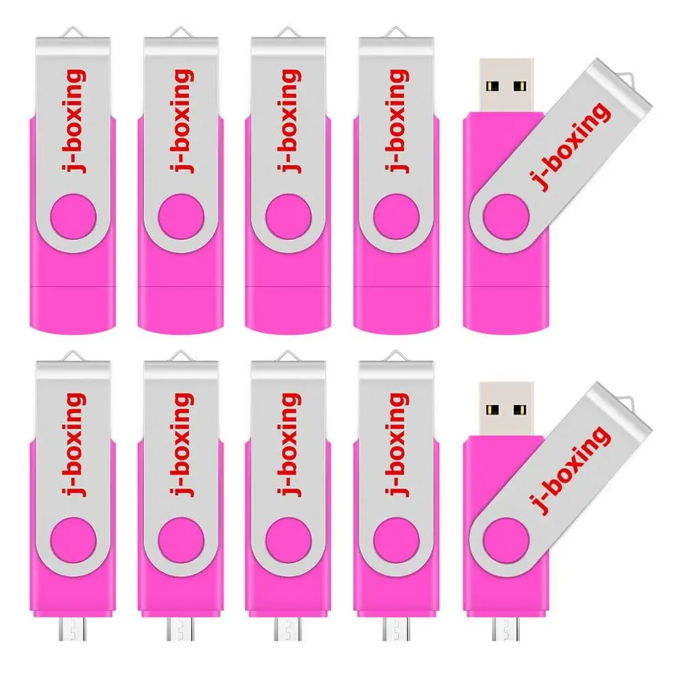 Розовый J-бокс OTG USB флэш-накопитель 16 Гб оперативной памяти, 32 Гб встроенной памяти, флэш-накопитель 64 ГБ 8 ГБ вращающийся Micro USB 2,0 флеш-накопитель для Android телефонов компьютеров Mac 10 шт./упак - Цвет: Розовый
