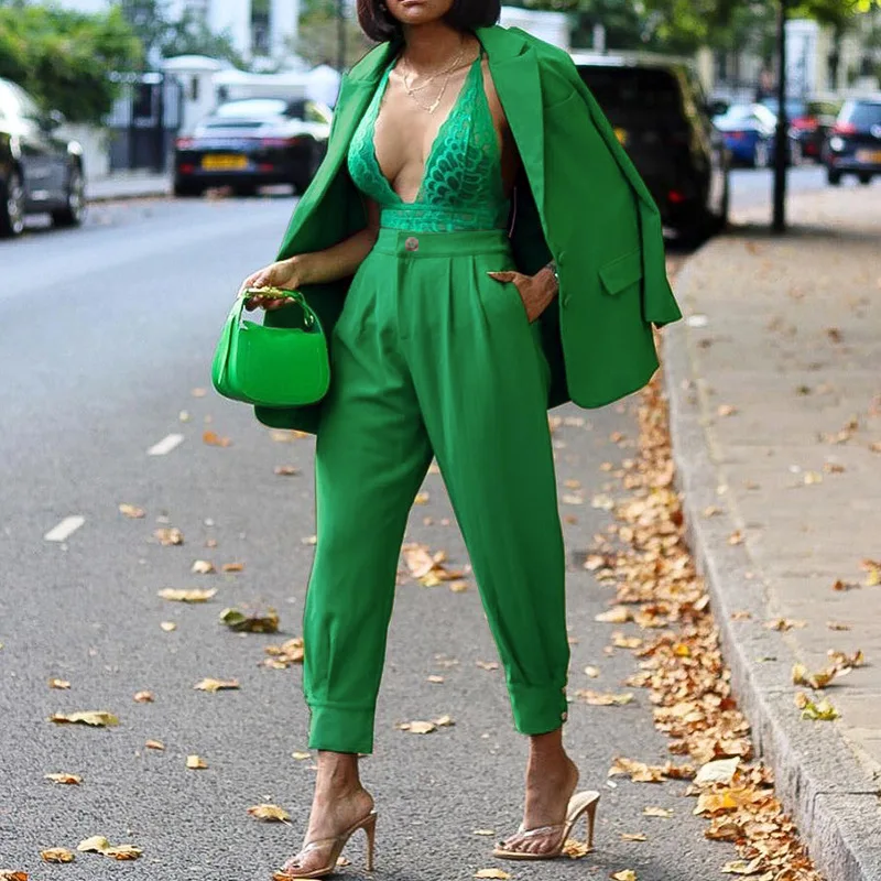 

Женский комплект из 2 предметов, Осень-зима 2021, новый приталенный темпераментный свободный костюм с пиджаком