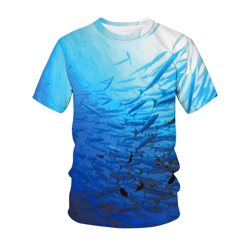 

Summer New Beach T-shirt Deep Sea Fish 3D Print Men Women Casual T-shirt Hip Hop Oversized Tops Children Funny Harajuku T-shirt