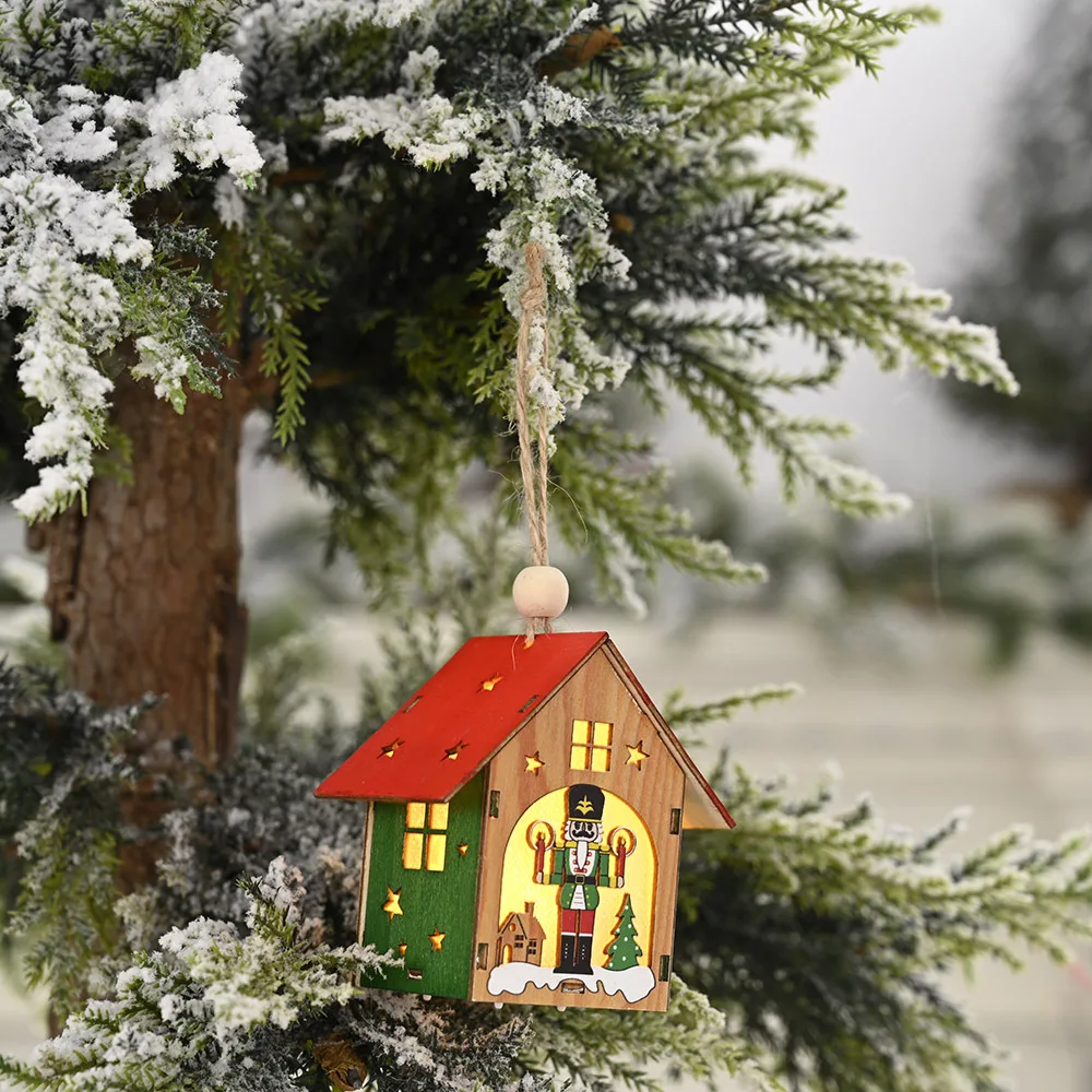Рождественское деревянное украшение бревенчатая кабина светодиодный