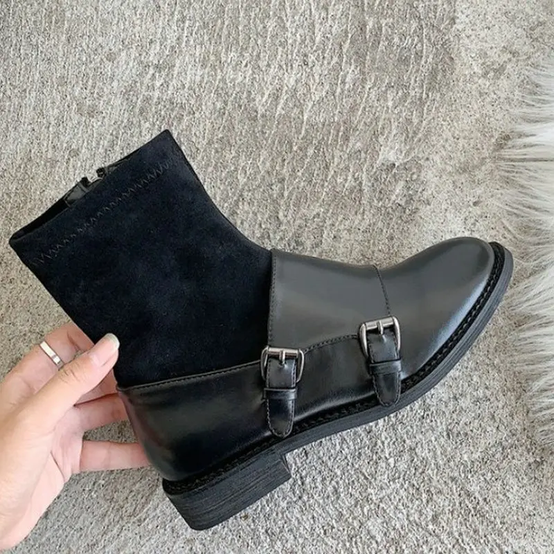 Черные растягивающиеся сапоги Новинка 2020 года Зимние носки на низком каблуке