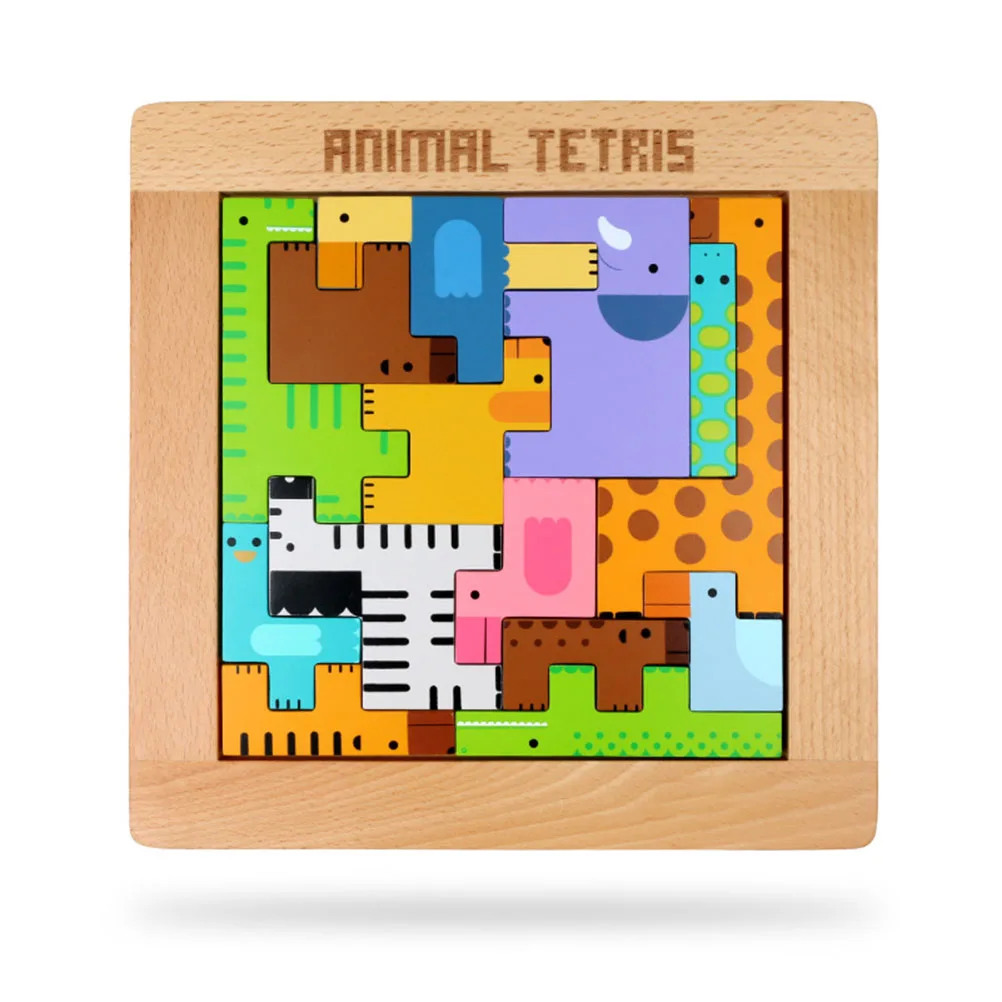 Деревянный животные пазл строительные блоки игрушки головоломки развивающие