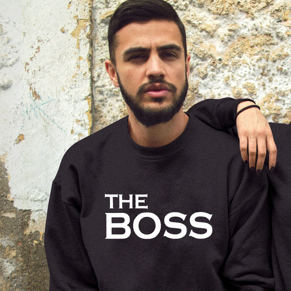 the boss-black Толстовка для пар с надписью «The Boss The Real Boss»; Повседневная осенне-зимняя одежда унисекс; хипстерский свитер; пуловер - Цвет: the boss-black