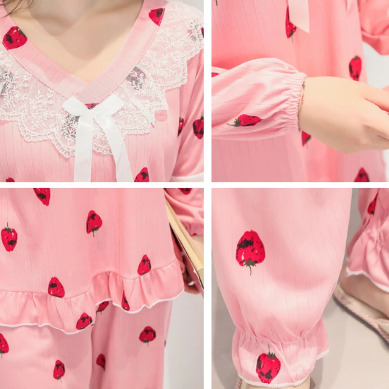

Pajama Sets Women Printed Sexy Loose Leisure Elegant Long Sleeve Kawaii Korean Style New Comfortable Ulzzang Womens Student Chic