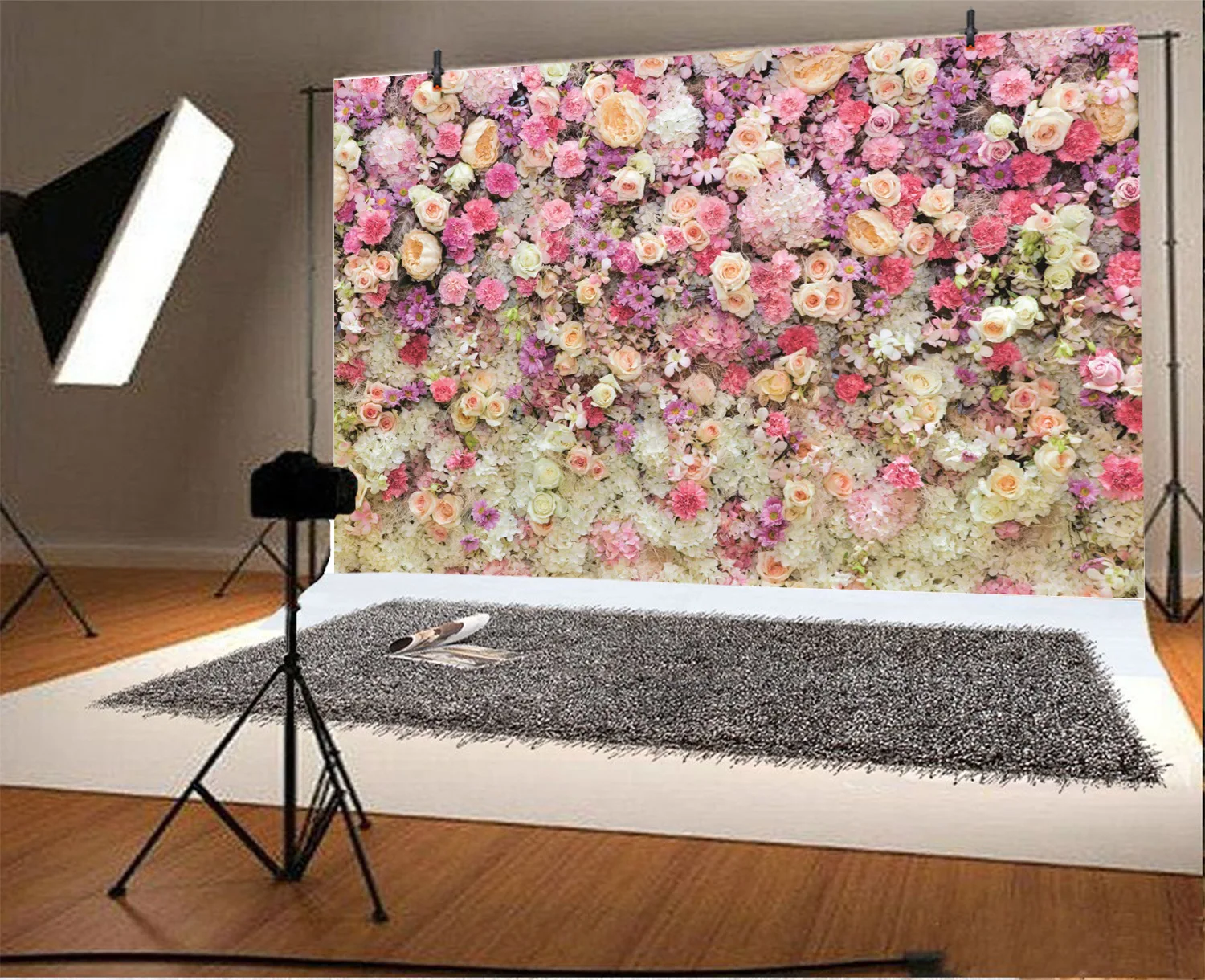 

Vinyl Backdrop Wedding Birthday Baby Shower Photocall Pink Flower Bloom Floral Photographic Background 5*3ft