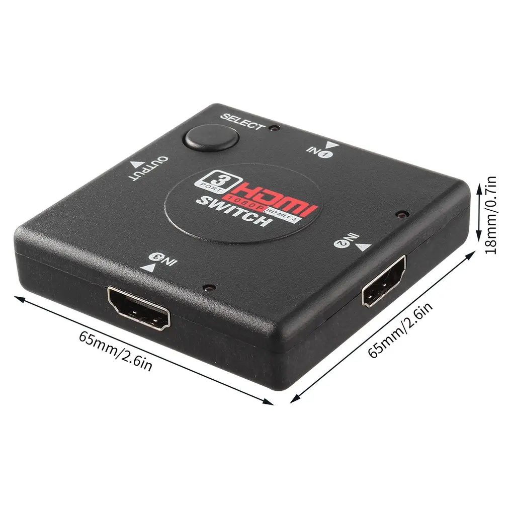 

Mini 3 Switch High Definition 3 Port HDMI Switcher HDMI Splitter HDTV HD DVD 1080P Vedio Adaptor Suitable For PS3 Black