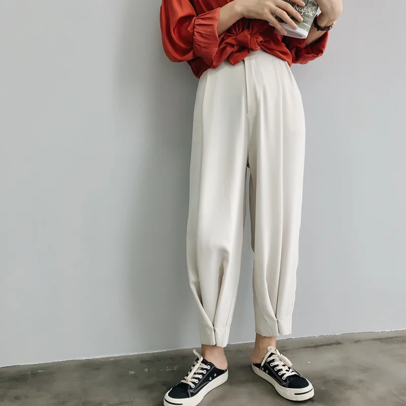 Осень 2019 г. новые широкие штаны с заниженной талией однотонные для бабушек