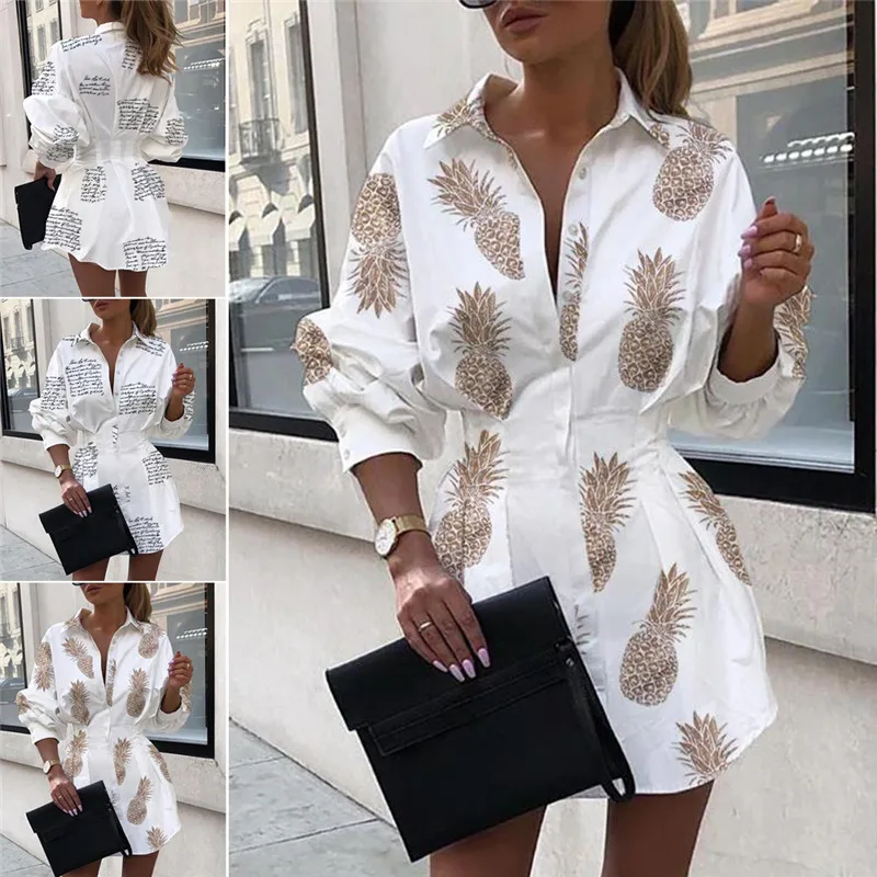 Модное женское платье Летние повседневные свободные топы с длинным рукавом