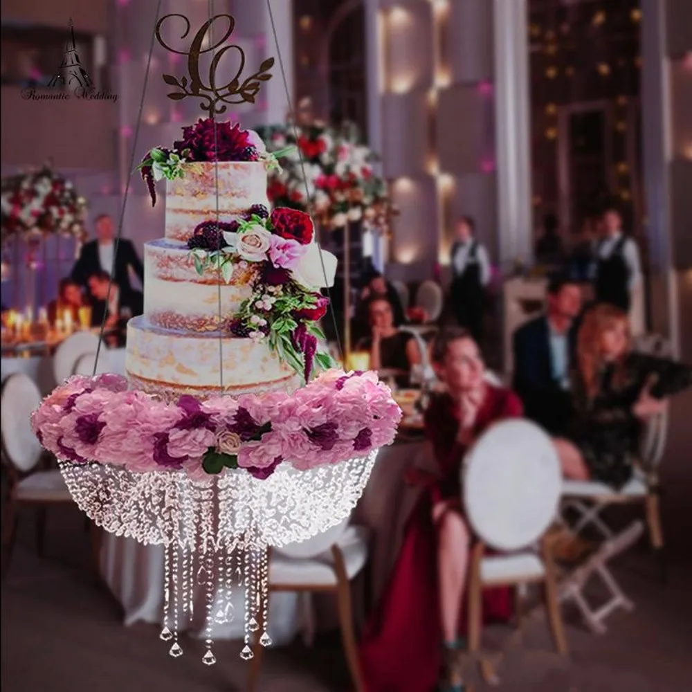 

18 inch Clear Crystal Chandelier Style Drape Suspended Swing cake stand round hanging cake stands wedding centerpiece