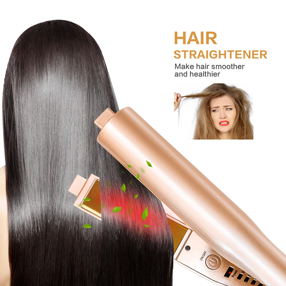 

2 in 1 Gold Twist Hair Curling & Straightening Flat Iron Electric Hair Curler Irons Magic Wand Hair Straightener Crimper Salon