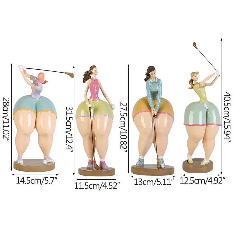 

European Golf Fat Girl Statue Outdoor Sports Abstract Figure Sculpture Resin Modern Art Craft Home Wine Cabinet Decoration Gift
