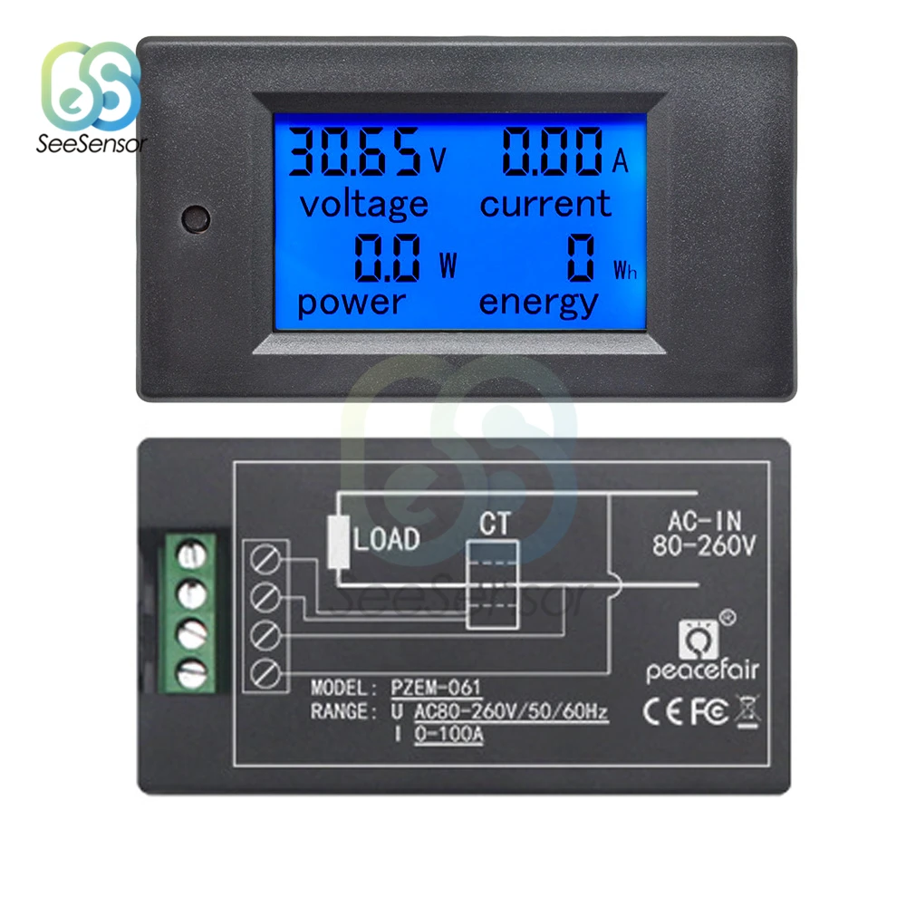 Вольтметр-амперметр переменного тока 80-260 в измеритель энергии светодиодный