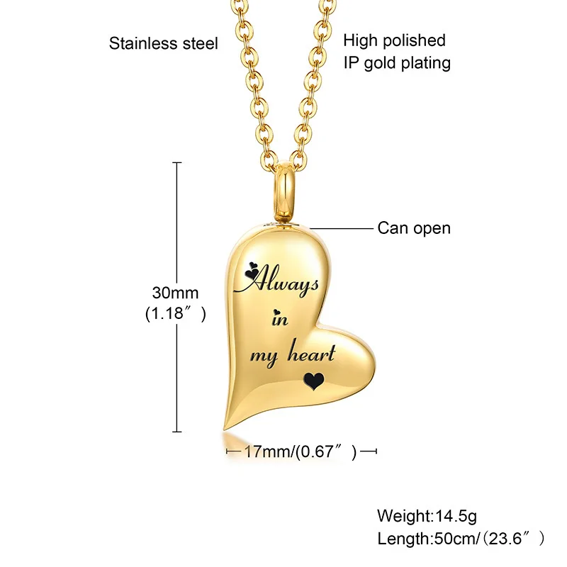 

Casual Hollow Tube Heart Urn Pendant Necklaces for Women, Always in My Heart Family Love Keepsake Gift,Stainless Steel Jewelry