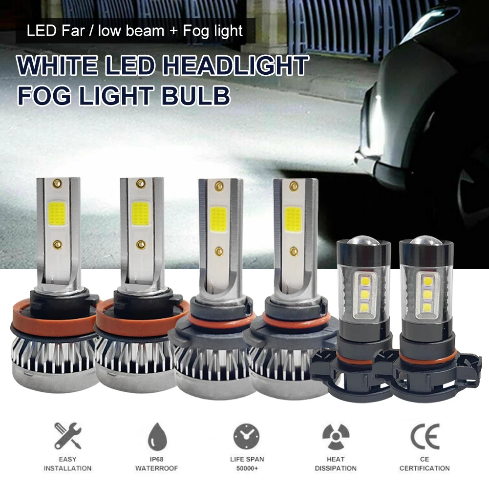 

6PCS 9005 H11 5202 Car LED Bulb Headlight Fog Light Combo 6000K White Hi Lo Beam for Chevrolet Suburban Tahoe 2007-2013 2014