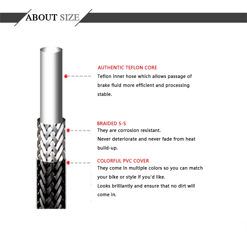 Гидравлический усиленный тормозной трос 500 до 2200 мм стальной Плетеный Масляный