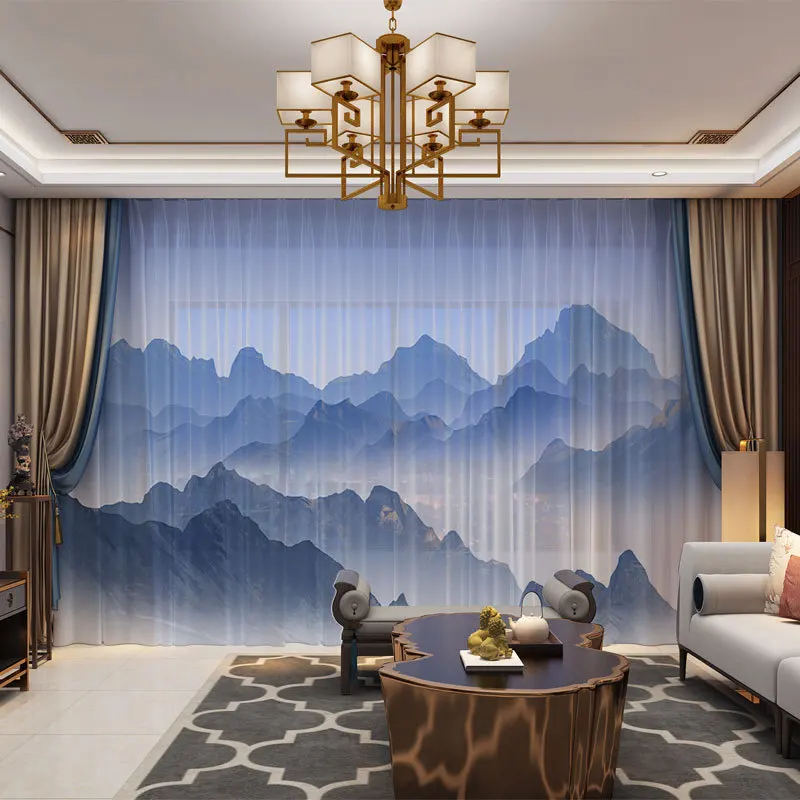 

Mountains Landscape Chinese Style 3D Customized Photo Curtains Natural Drape Panel Sheer Tulle Curtains For Living Room Bedroom