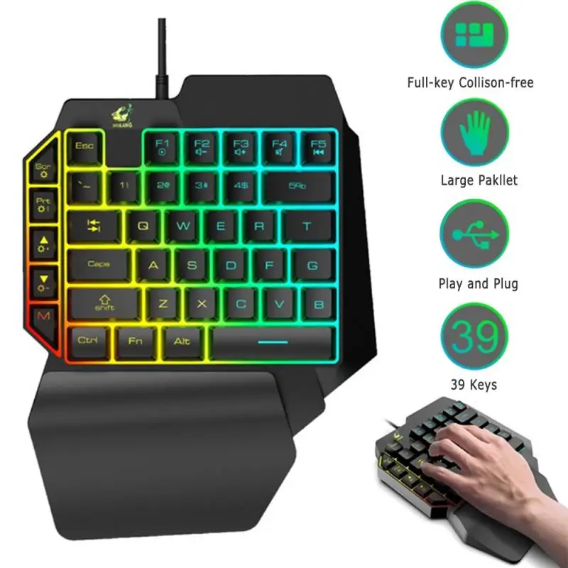 Проводная игровая клавиатура с RGB светодиодный подсветкой USB-конвертер 39 клавиш
