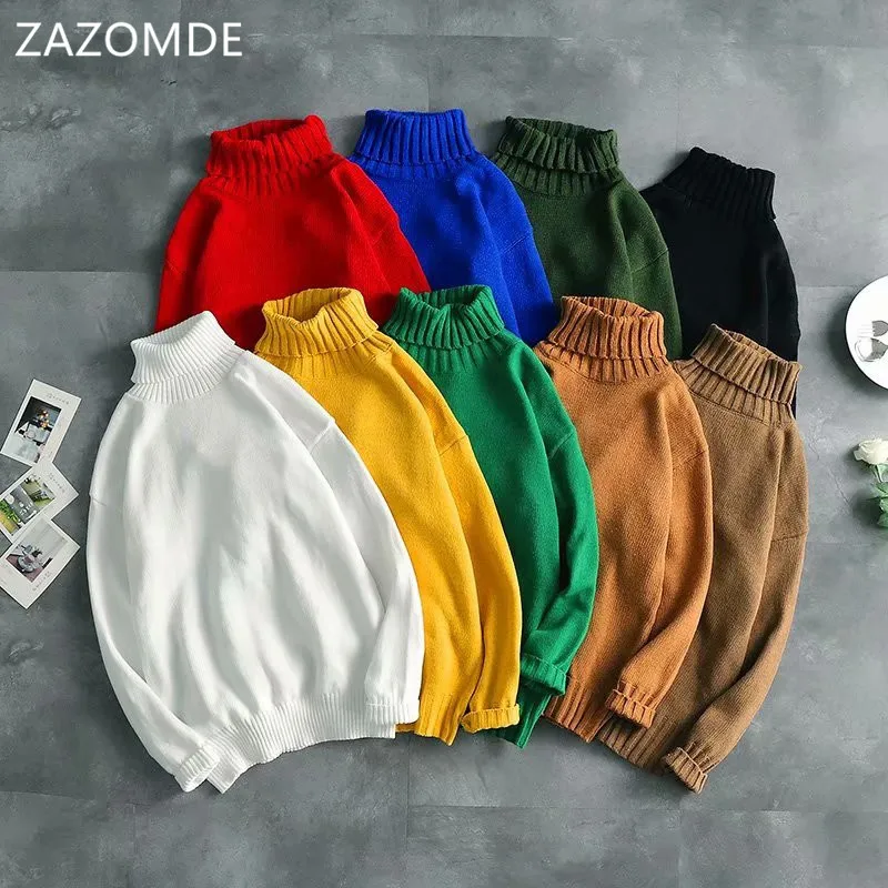 

ZAZOMDE 2021 Men Turtleneck Sweater Autumn Tops Simple Baggy Pullover Casual All-match Sweater Trendy Korean Streetwear Sweater