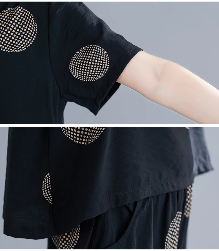 

Polka Dot Women Two Piece Outfits Summer Elastic Waist Womens Tracksuit Set Casual Top&pants Set Ensemble Femme Deux Pieces