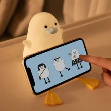 USB Rechargeable LED Night Light Phone Stand Penguin Silicone Touch Sensor Bedroom Bedside Lamp For Kids Baby Gift