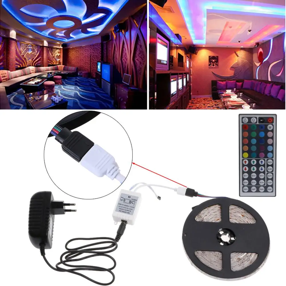Многоцветный Водонепроницаемый 5 м 300 светодиодный 3528 SMD RGB светильник 44 клавишным