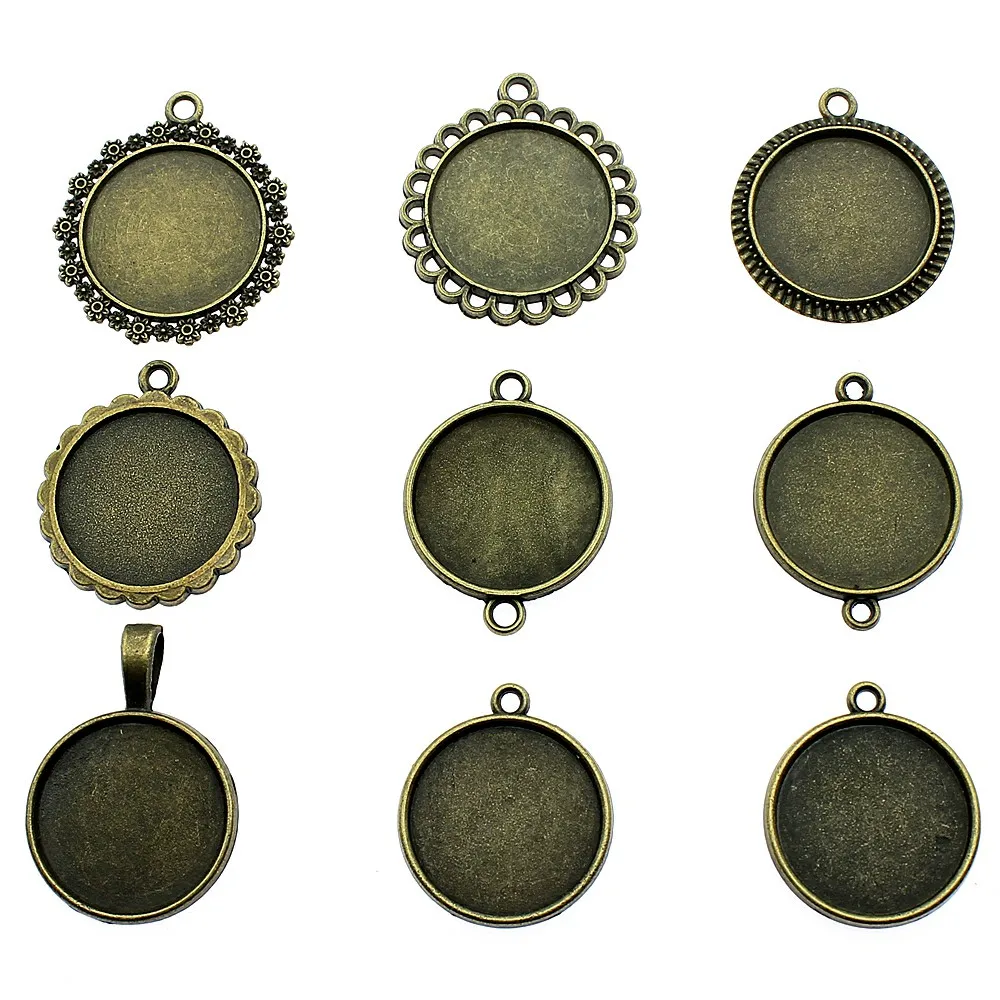

10pcs Fit 20mm Round Glass Cabochon Base Setting Pendant Tray For Jewelry DIY Making Antique Bronze Color FM1027