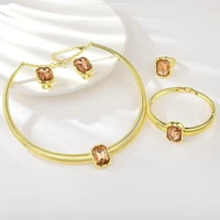 viennois luxury bridal jewelry sets wedding dubai gold rhinestone necklace earrings rings bangle indian jewelry set for women