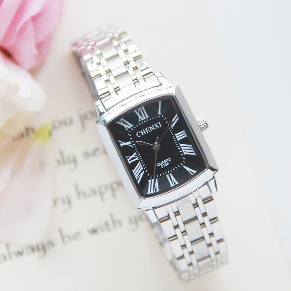 

Square Women's Watch Roman numeral silver Rvs Quartz watches Men Lover's Lady Clock Retro Casual couple