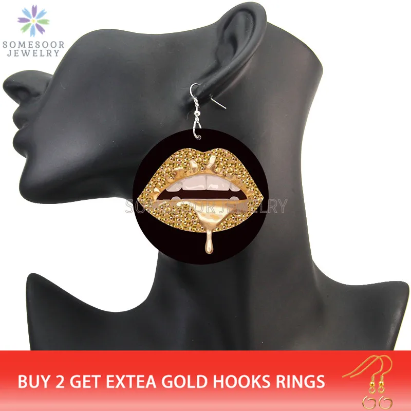 Винтажные большие красные губы SOMESOOR окрашенные деревянные висячие серьги 6 см