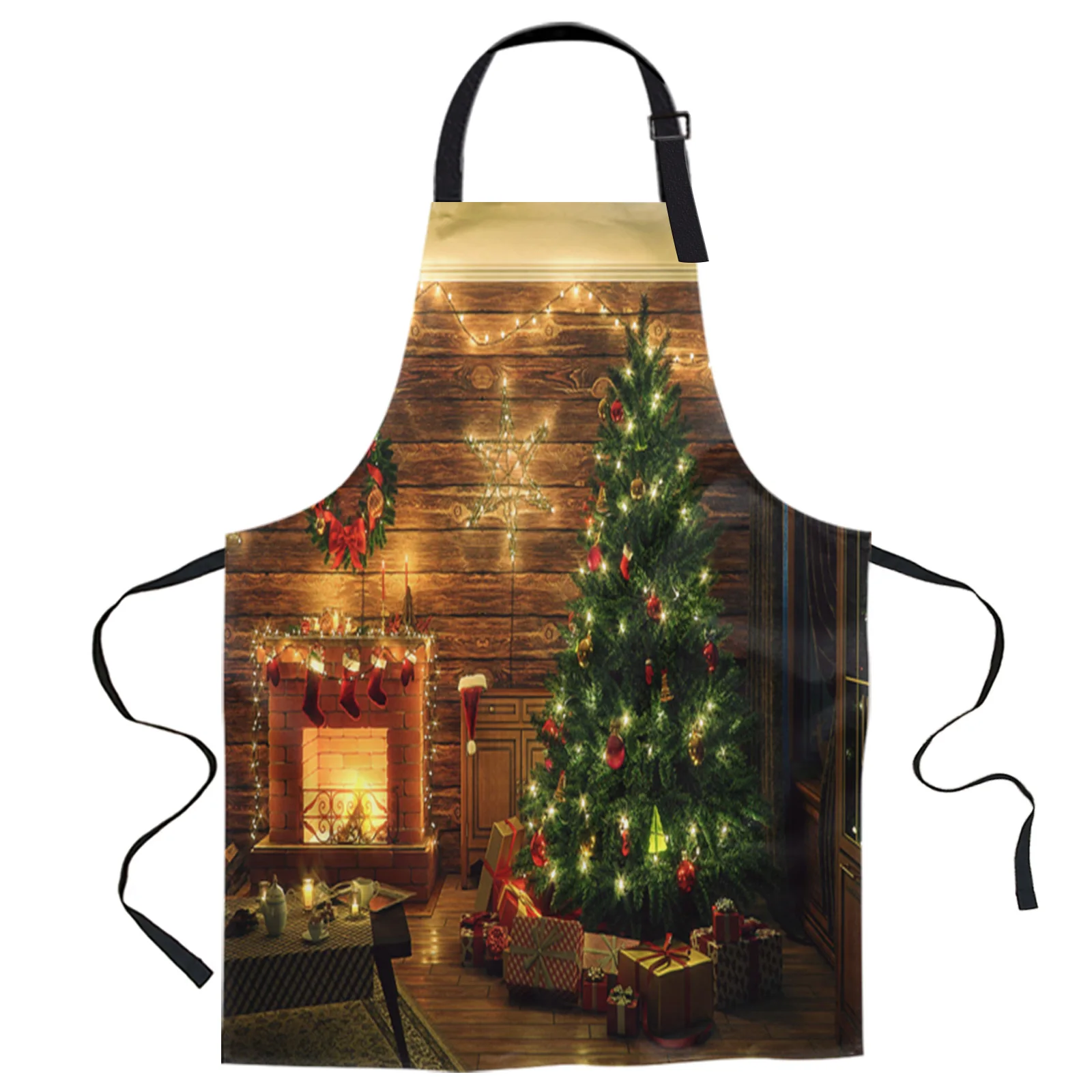 

Christmas Room Christmas Tree Fireplace Apron Woman Adult Bibs Home Cooking Baking Coffee Shop Canvas Aprons Kitchen Accessory