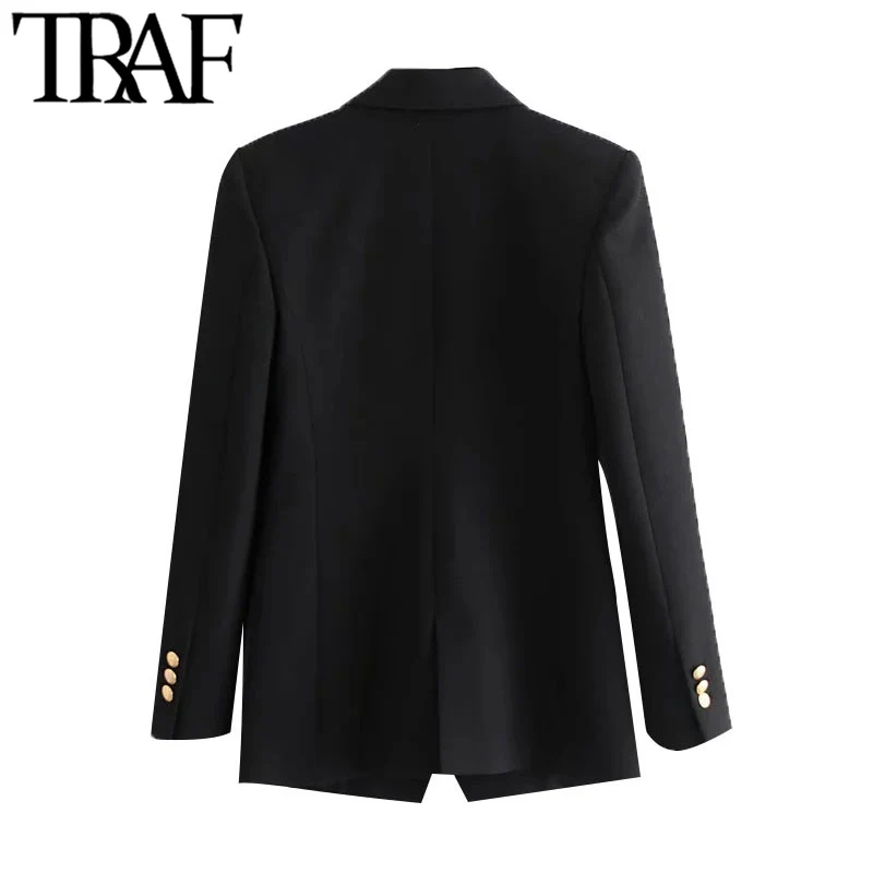 Женский двубортный Блейзер TRAF винтажный черный блейзер с длинным рукавом и