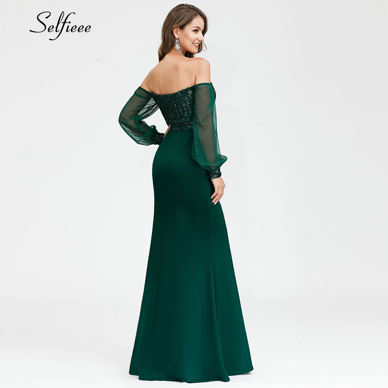 Сексуальное вечернее платье Русалочки с открытыми плечами и длинным рукавом