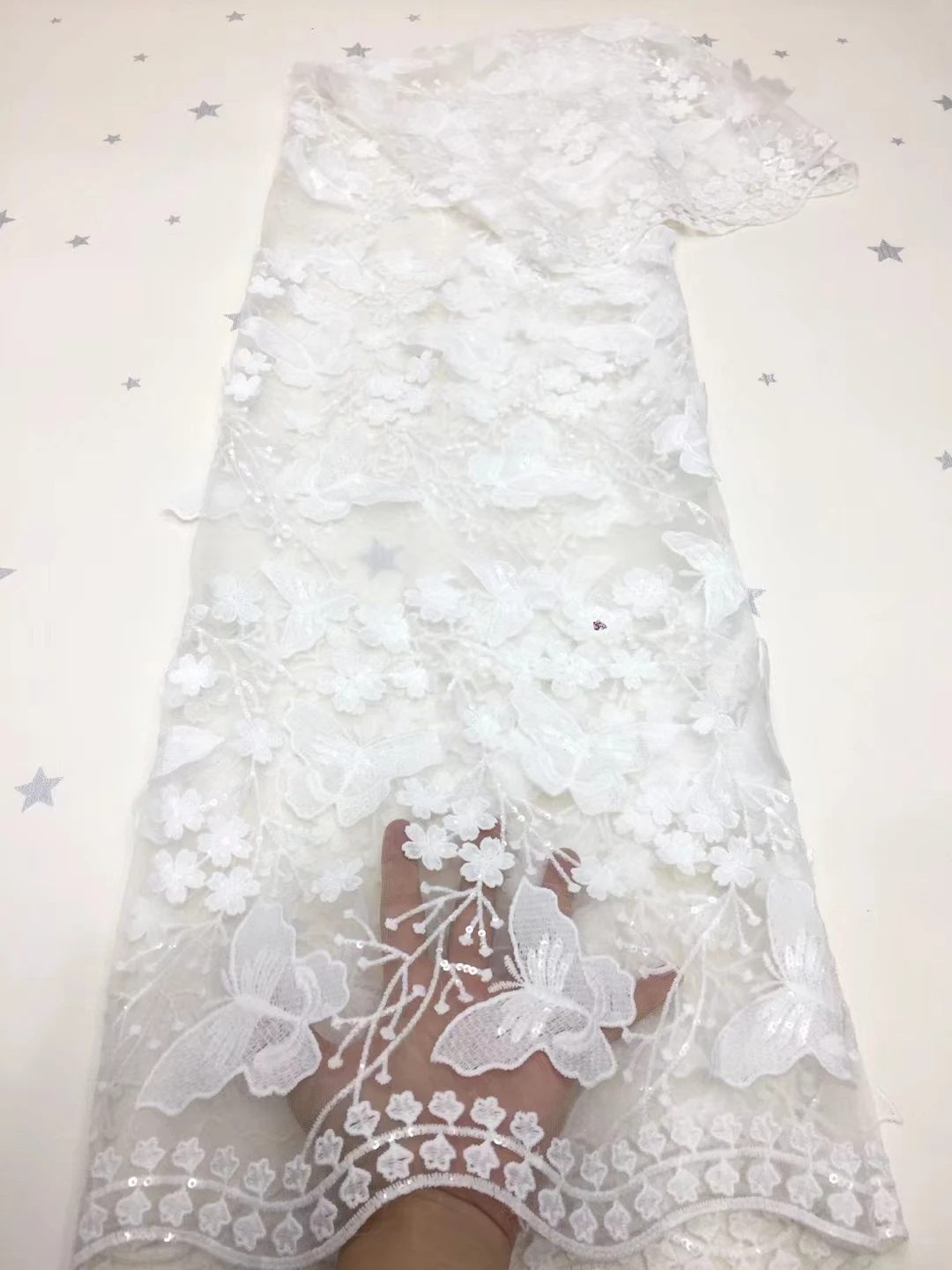 

African Lace Fabric 5 Yards 2021 High Quality White Sequin Embroidery Nigerian Wedding Asoebi Dress Sewing Lace Material