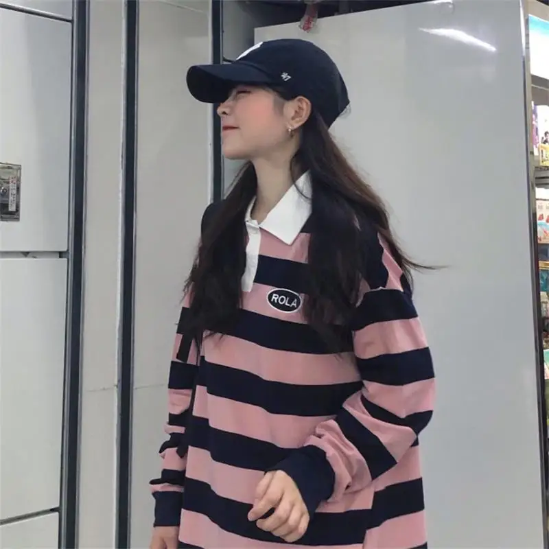 

Female Korean Harajuku Striped Embroidered Letter T-shirt Women's T-shirts Tops Japanese Kawaii Ladies Ulzzang Clothes for Women