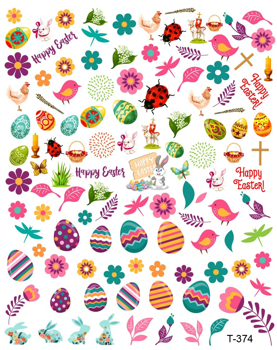 

10Pcs Easter Rabbit Design Decals Nail Art Stickers Chick Egg Sliders For Nails Bunny Wraps DIY Manicure Tip T Series