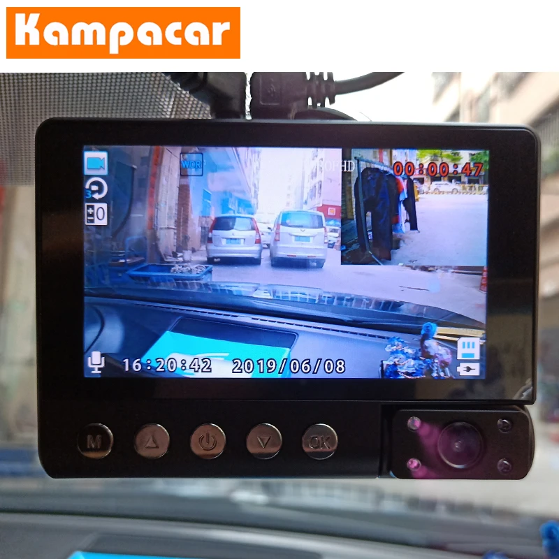 Kampacar HD " Автомобильный видеорегистратор зеркало 3 камеры Авто рекордер 3 в 1 Авто видеорегистраторы регистратор автомобиля заднего вида Двойной видеорегистратор с двумя камерами s