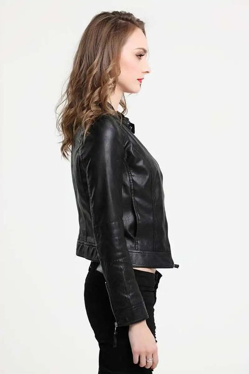 Куртка Forextolux женская из искусственной кожи Черная байкерская уличная одежда на