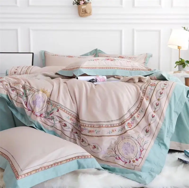 

42 New Luxury embroidery Bedding Set egyptian Cotton Duvet Cover Bed Set Pillowcase 4Pcs Queen king size Bedsheet linen set