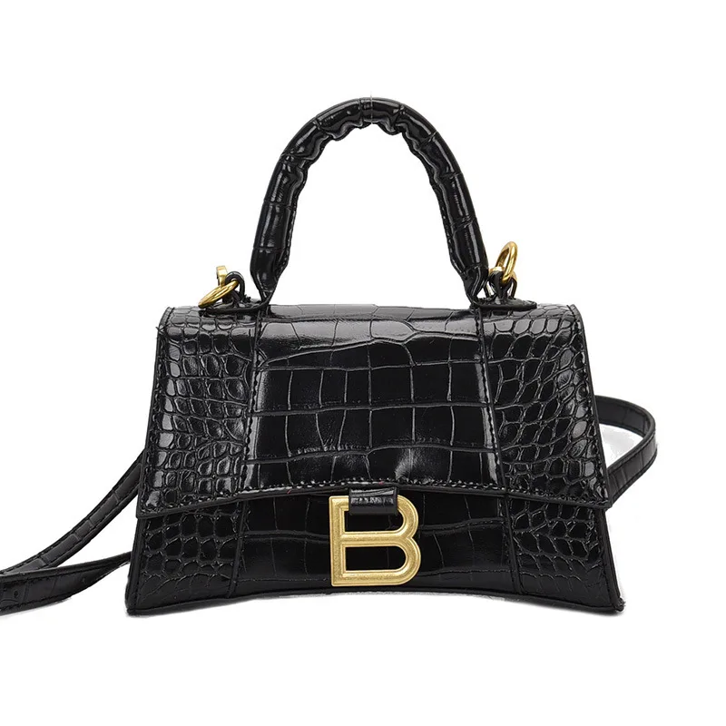

new women's bag casual personality one-shoulder stiletto bag B metallic designer luxury black crocodile print small square bag