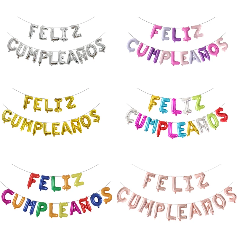 

Gold Silver Rose Spanish Feliz Cumpleanos Balloons Happy Birthday Letter Foil Balloon Party Decor Alphabet Air Inflatable Globos