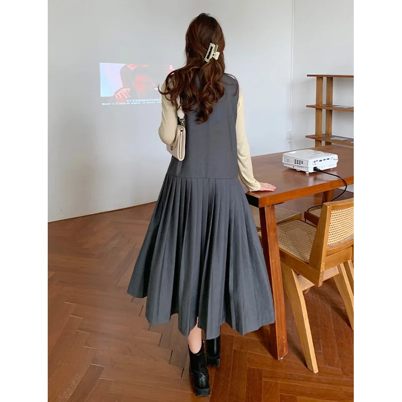 

2021 Early Spring New Summer Loose slim fashion stitching pleated Dress Sexy Party Elegant Women Sleeveless / Vest Skirt Y480