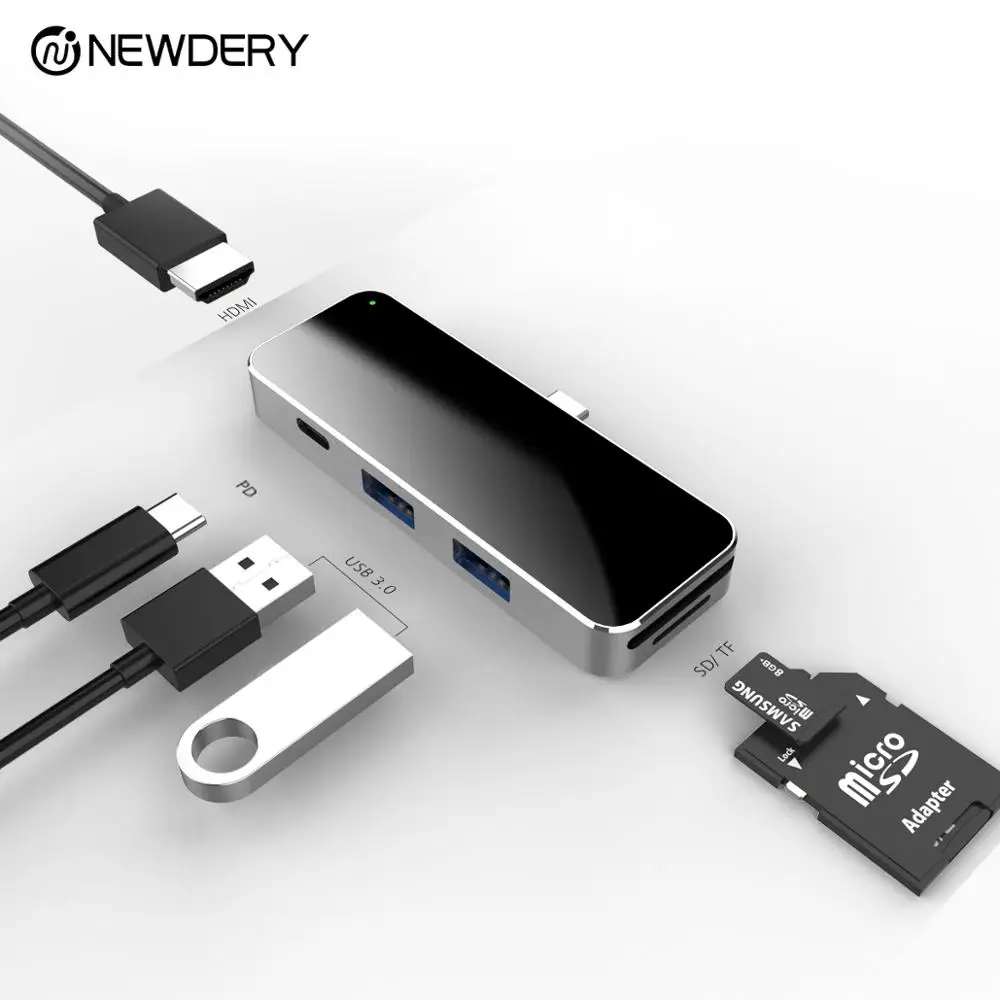 USB концентратор Newdery 6 в 1 с поддержкой PD 3 0 4K/ 30 Гц HDMI 2 порта кардридер SD/TF для MacBook Pro
