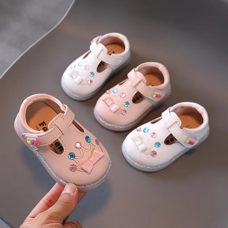 

Autumn Infant Toddler Shoes Baby Girls Leather Shoes Kids Soft Bottom Non-slip Comfortable Children Sequins Crown Princess Shoes